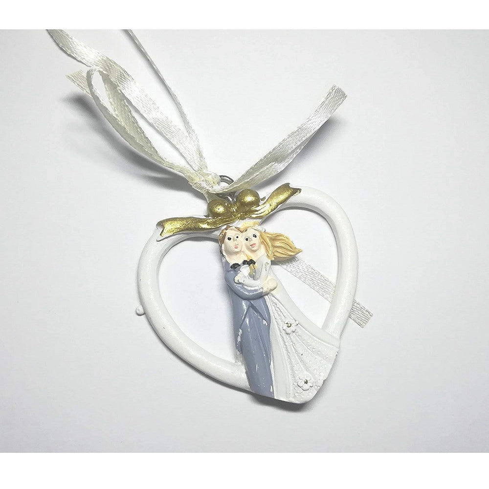 Trade Shop - Set 12 Pz. Bomboniera Sposini Cuore Sposi Ceramica Appendino Matrimonio Promessa -