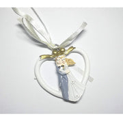 Trade Shop - Set 12 Pz. Bomboniera Sposini Cuore Sposi Ceramica Appendino Matrimonio Promessa -