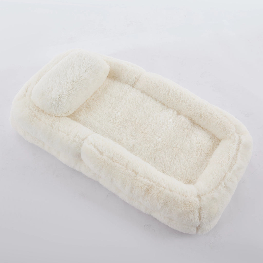 Poltrona relax pieghevole - con schienale regolabile - in pelliccia sintetica beige