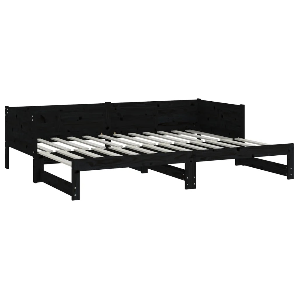 Letto singolo | Letto per adulti | Dormeuse Estraibile Nera in Legno Massello di Pino 2x(90x200)cm