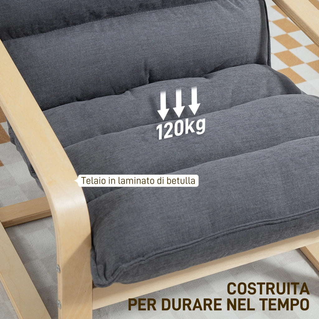 Poltrona a dondolo-Sedia a dondolo Moderna con Braccioli in Legno e Cuscini Spessi in Velluto, 67x83x105 cm, Grigio