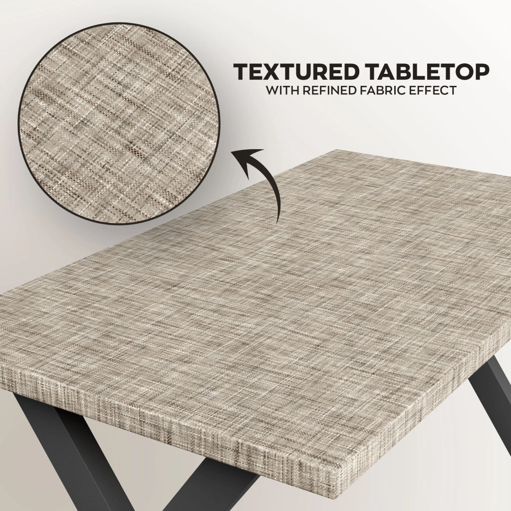 Tavolo da pranzo in legno e metallo con piedi x-shaped nero 220x100 cm Grigio Testurizzato