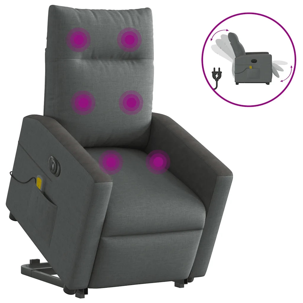 vidaXL Poltrona Alzapersona Massaggi Elettrica Grigio Scuro Tessuto