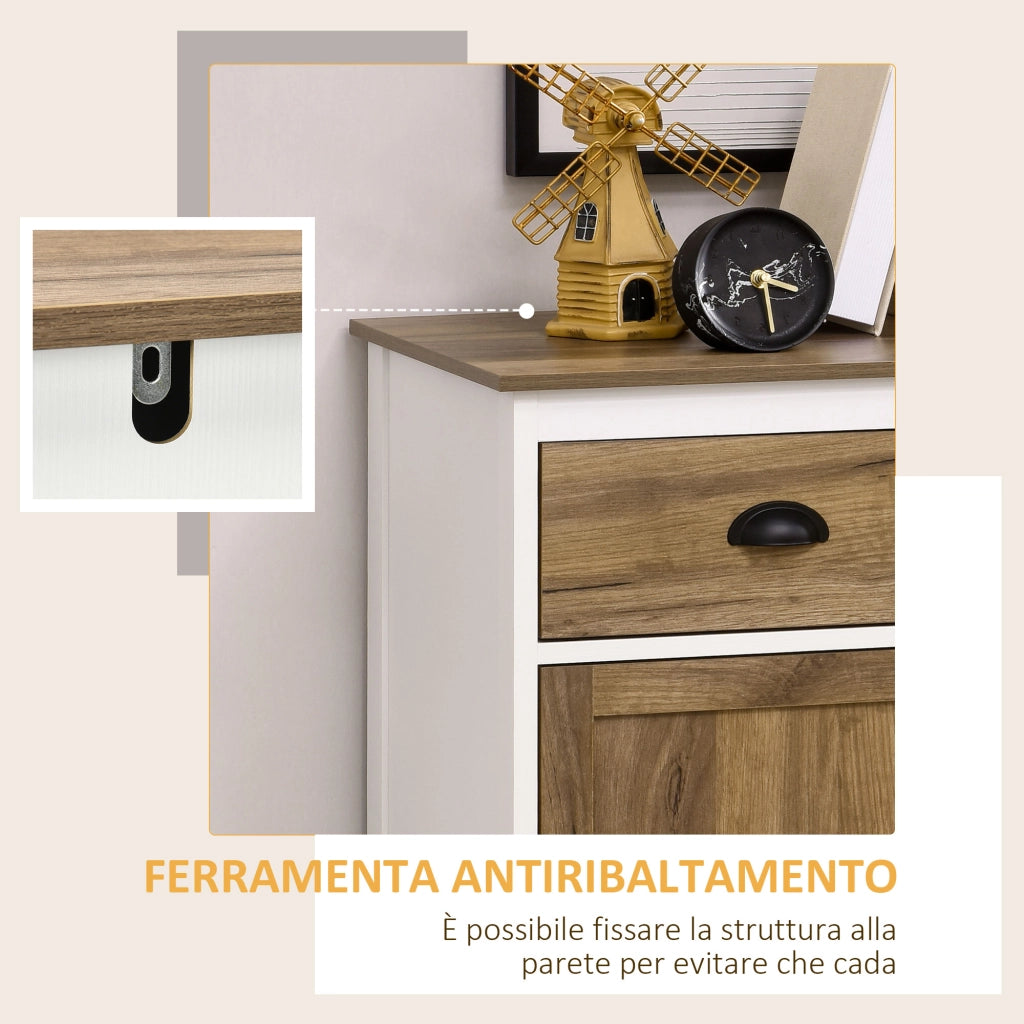Cassettiera Rustica con Ante e Cassetto ¨C Zephmum ¨C Bianco 78.5x39x89.4cm