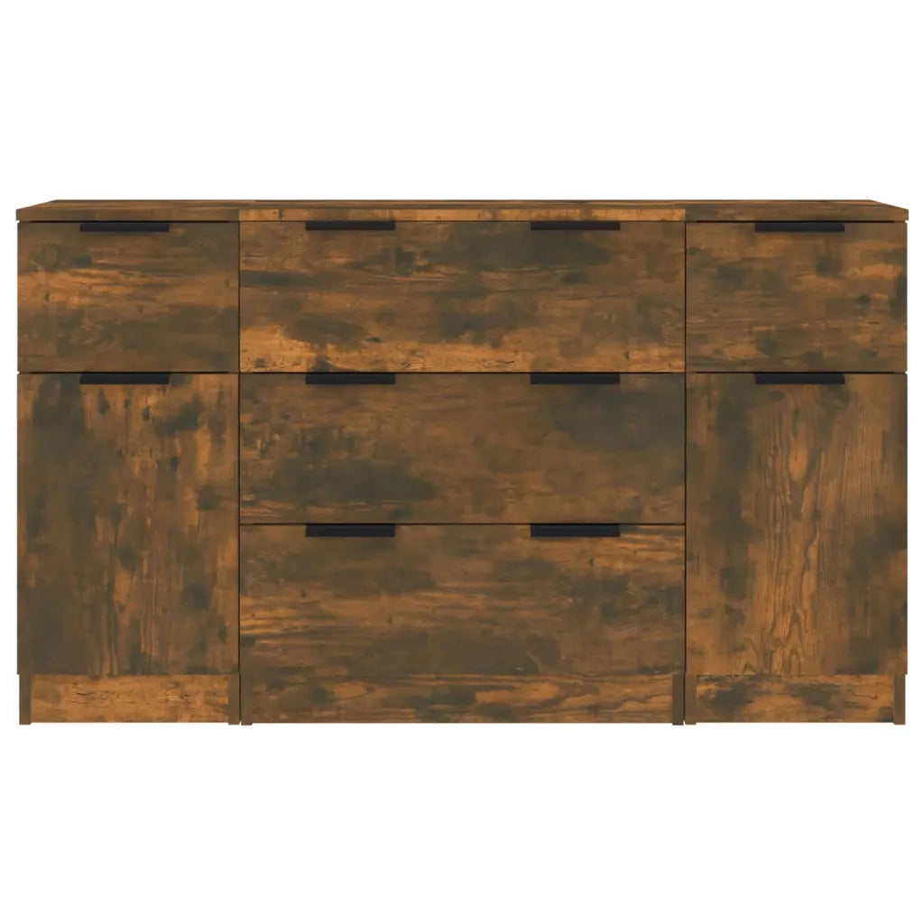 Set di Credenze 3 pz Rovere Fumo in Legno Multistrato 3115825