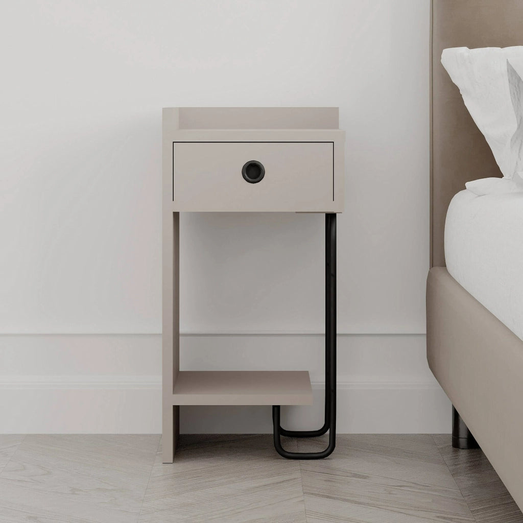 Cedro, Comodino un Cassetto, 32x30x61h cm Grigio Tortora