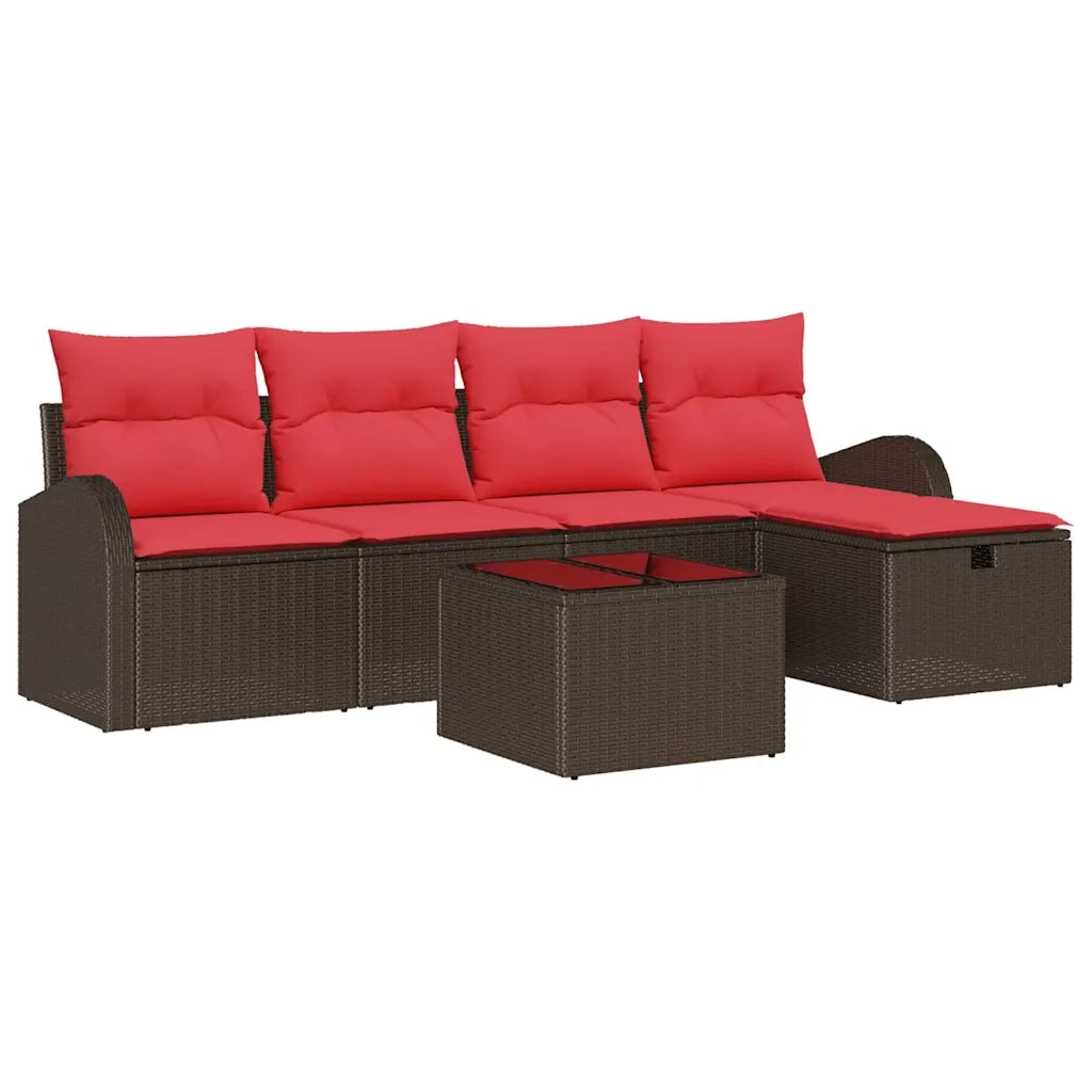 Set Divano da Giardino con cuscino 6 pcs Marrone polyrattan