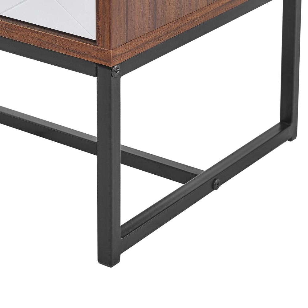 Comodino in legno scuro con gambe in metallo bianco Mobiletto piccolo 69 x 49 cm Comodino moderno Mobili per camera da letto tradizionali