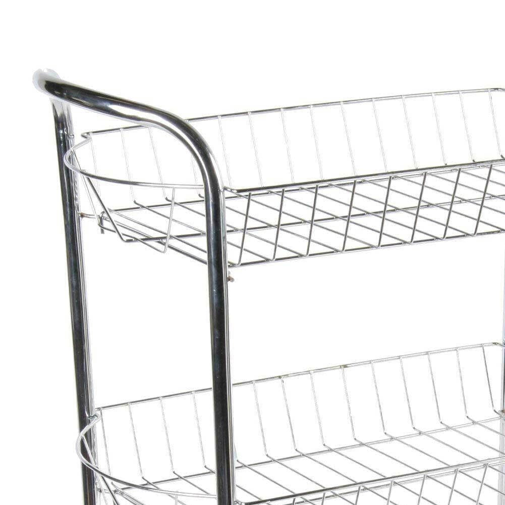 Carrello Cucina in Metallo con 3 Cestelli 4 Ruote per Frutta Verdura 51x26x74cm