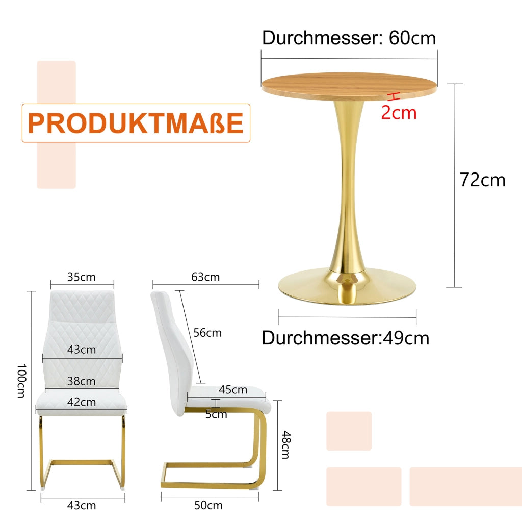 Set tavolo e sedie bianco e oro con piano MDF e rivestimento in PU