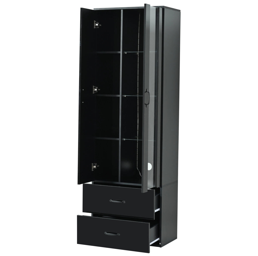 Vetrina LED 59,5x35x182 cm con 2 ante e 2 cassetti in truciolare nero