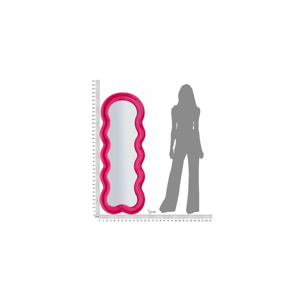Marylin, Specchio Cornice Ondulata Effetto Velluto, 60x160h cm Rosa