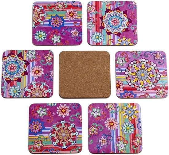 Set di 6 piedini per vasi, bicchieri, fiori o candele, con piede di gomma. Quadrato, 10 cm. (Mandala) editizione.