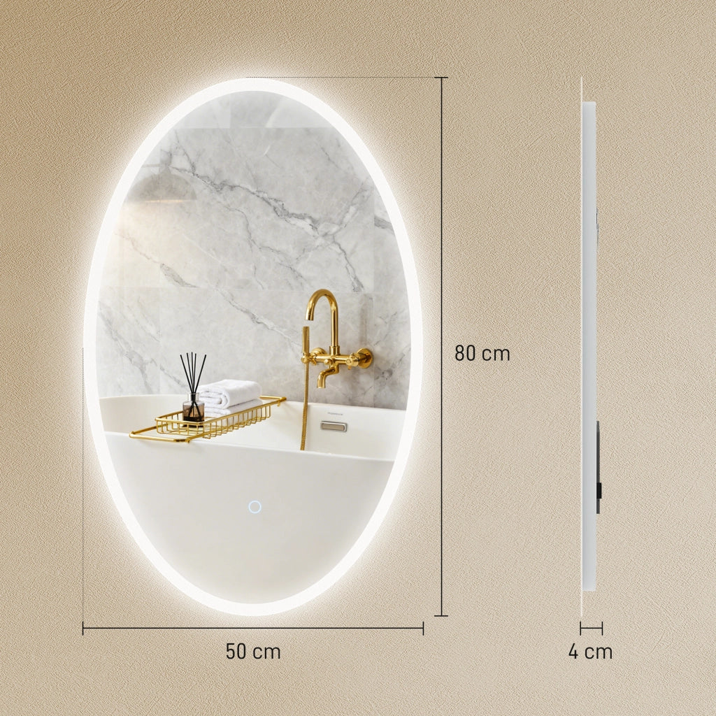 Specchio LED per Bagno Antiappannante 80x50 cm ¨C zephmum ¨C Ovale 3 Luci Regolabile