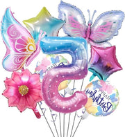 Decorazione di compleanno con palloncino 5 anni con tema farfalla