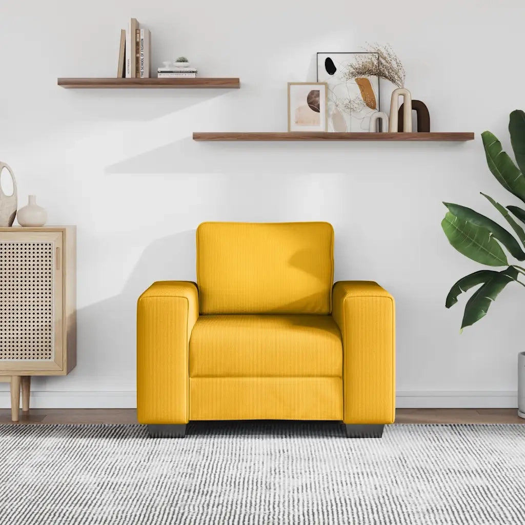 Divano | Divano da soggiorno | Sofa Sedia Giallo Chiaro 100x77x82 cm in Tessuto di Velluto a Coste