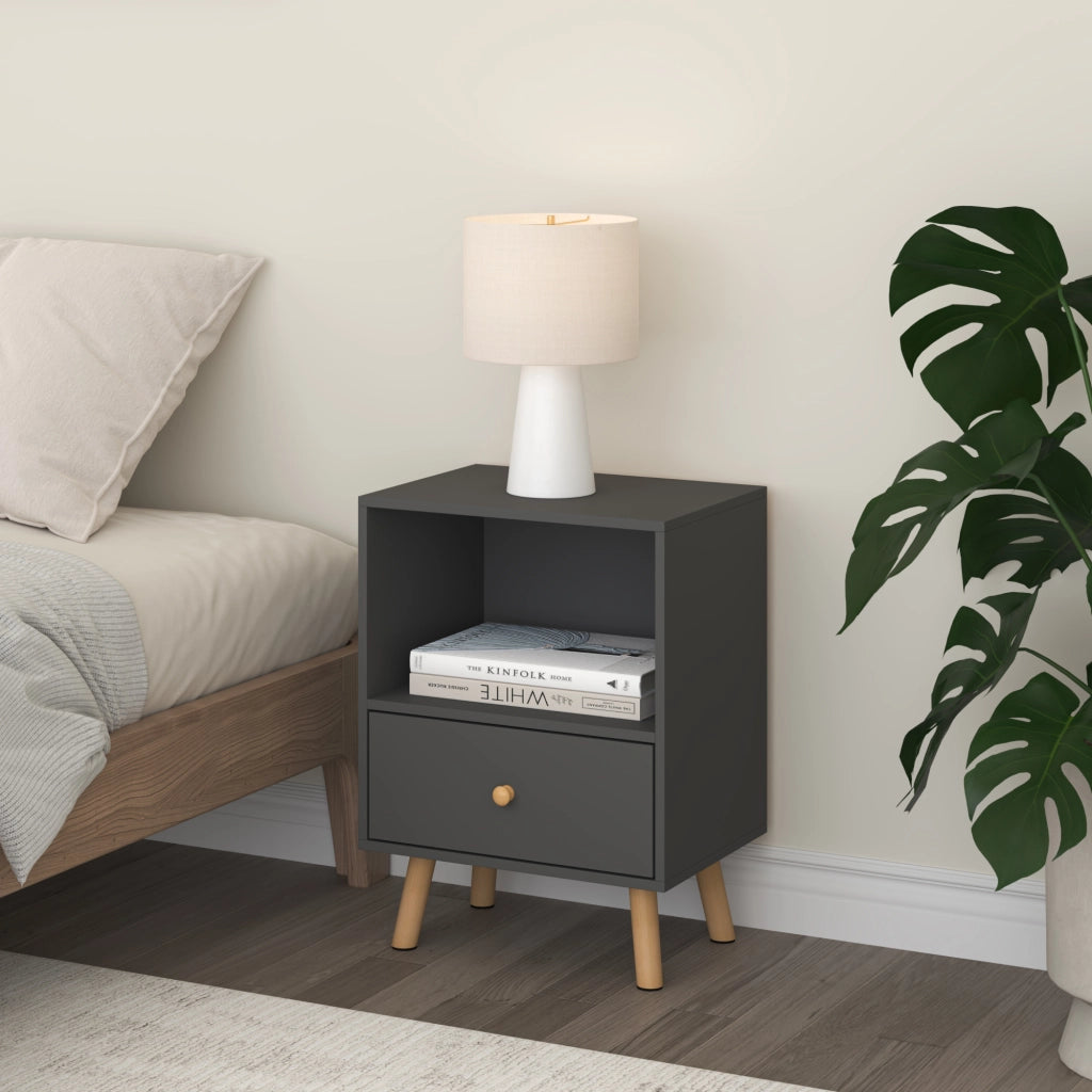 Comodino Sundsvall con Cassetto - Grigio Scuro [en.casa]