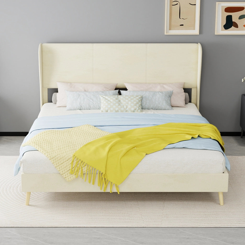 Letto imbottito 160x200 cm in tessuto e metallo beige senza contenitore -