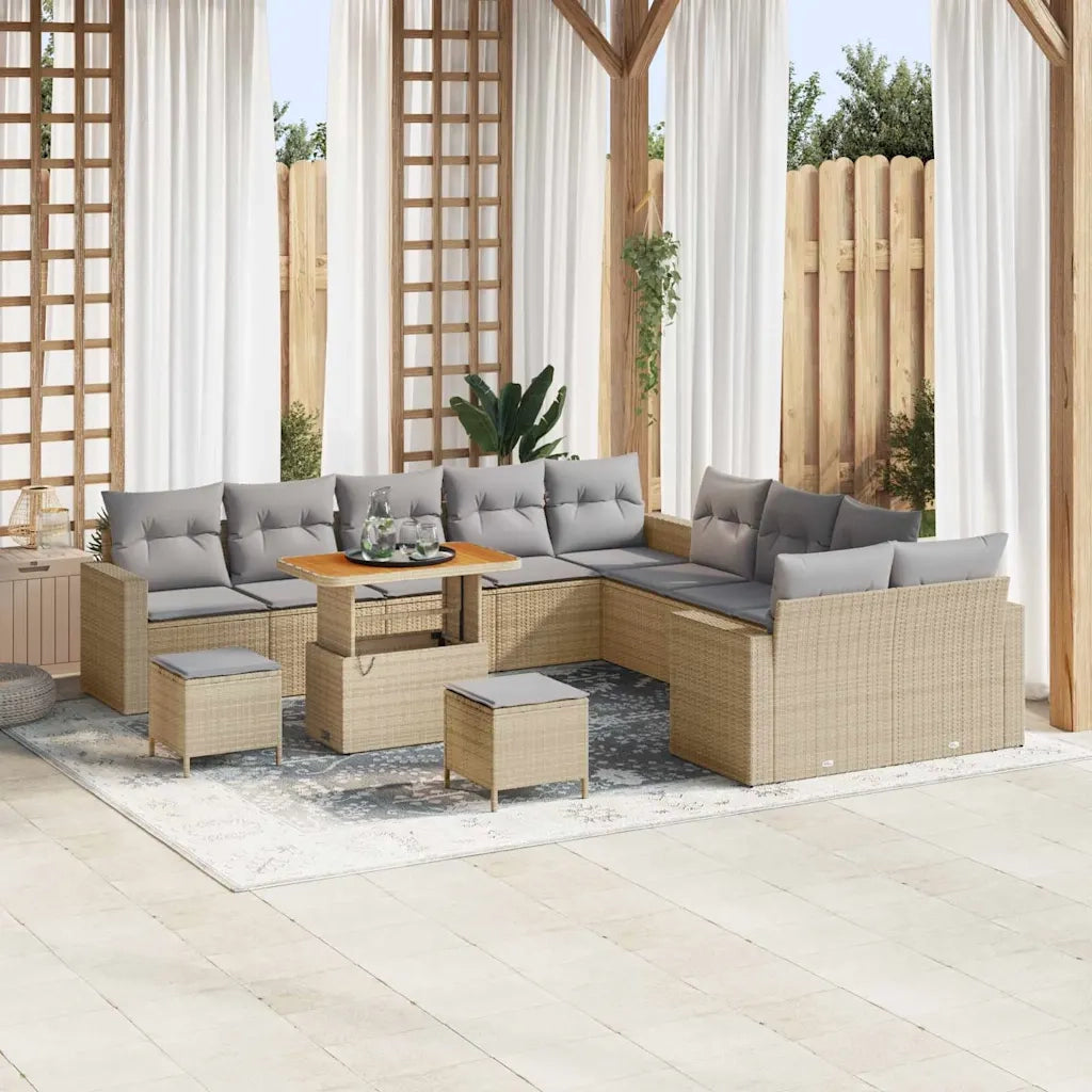 Set Divano da Giardino 13 pcs Beige polyrattan