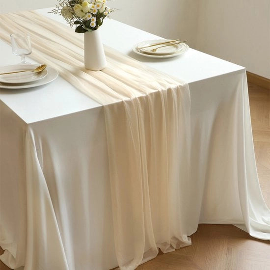 Tela da tavola trasparente chiffon - 30x300cm Tela da tavola romantica in stile bohemien - Decorazione da tavola per matrimoni, feste, docce di nozze, compleanni