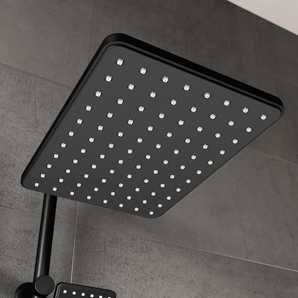 Colonna doccia in acciaio inox nero opaco con deviatore a due vie e soffione 19x26 cm | Reno