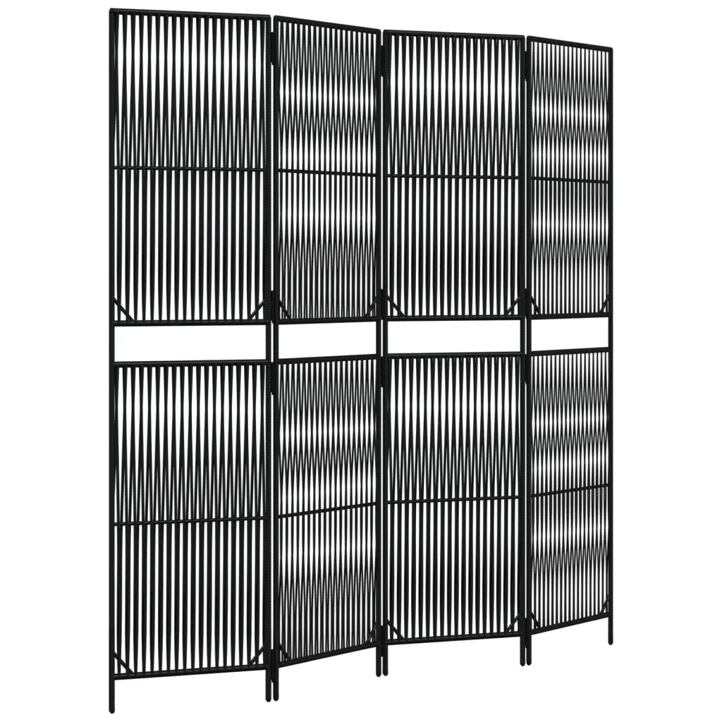 Divisorio per Ambienti | Divider per stanze | Paravento a 4 Pannelli Nero in Polyrattan