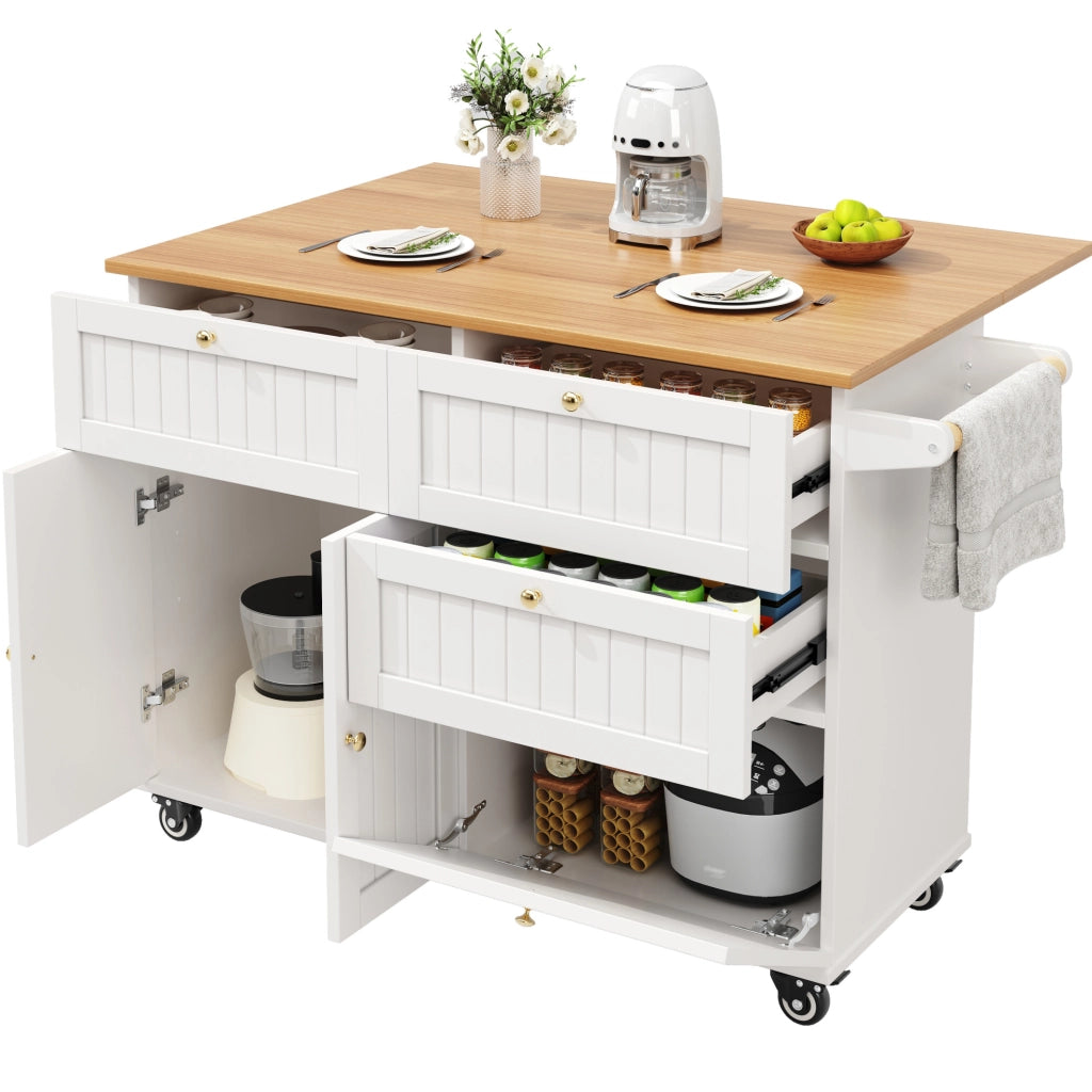 Isola da cucina 133x37.3x88 cm con ruote e piedini regolabili in MDF bianco