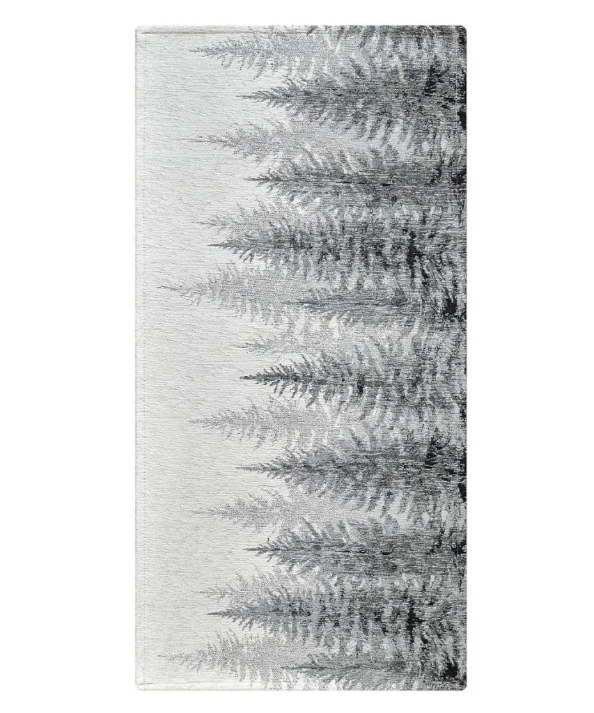 Tappeto moderno ABETI GRIGIO NERO disegno foresta aghifoglie di montagna, passatoia cucina multiuso lavabile in lavatrice e anti-scivolo cm.55x280