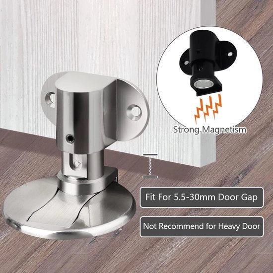 Deurstop Magnetico - Deurstop Magnetico in Alluminio - Regolabile in Altezza - Facile da Installare e da Rimuovere - Protezione della Parete con Montaggio a Pavimento (2-Pack Argento)