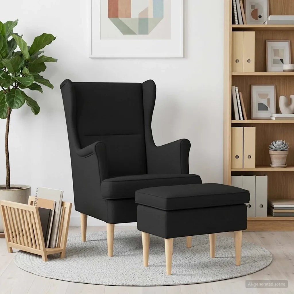 Poltrona con Ottomano 2 pz Nero Tessuto 3418803