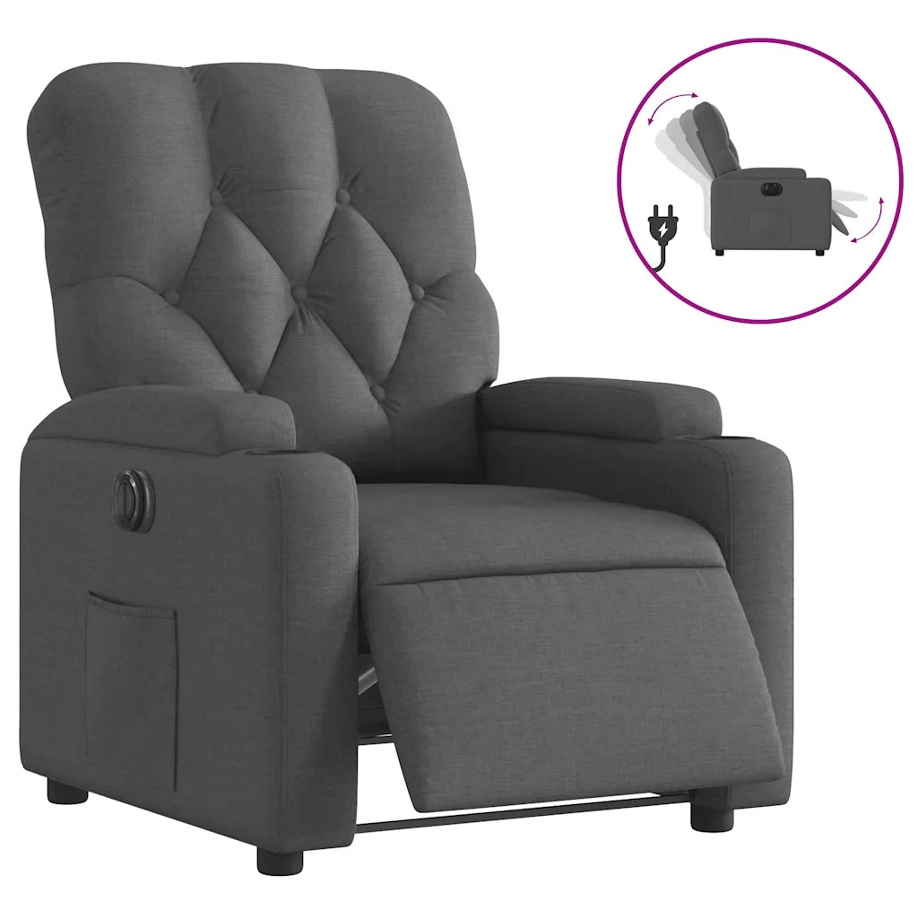 Poltrona | Sedia Relax Elettrica Reclinabile Grigio Scuro in Tessuto