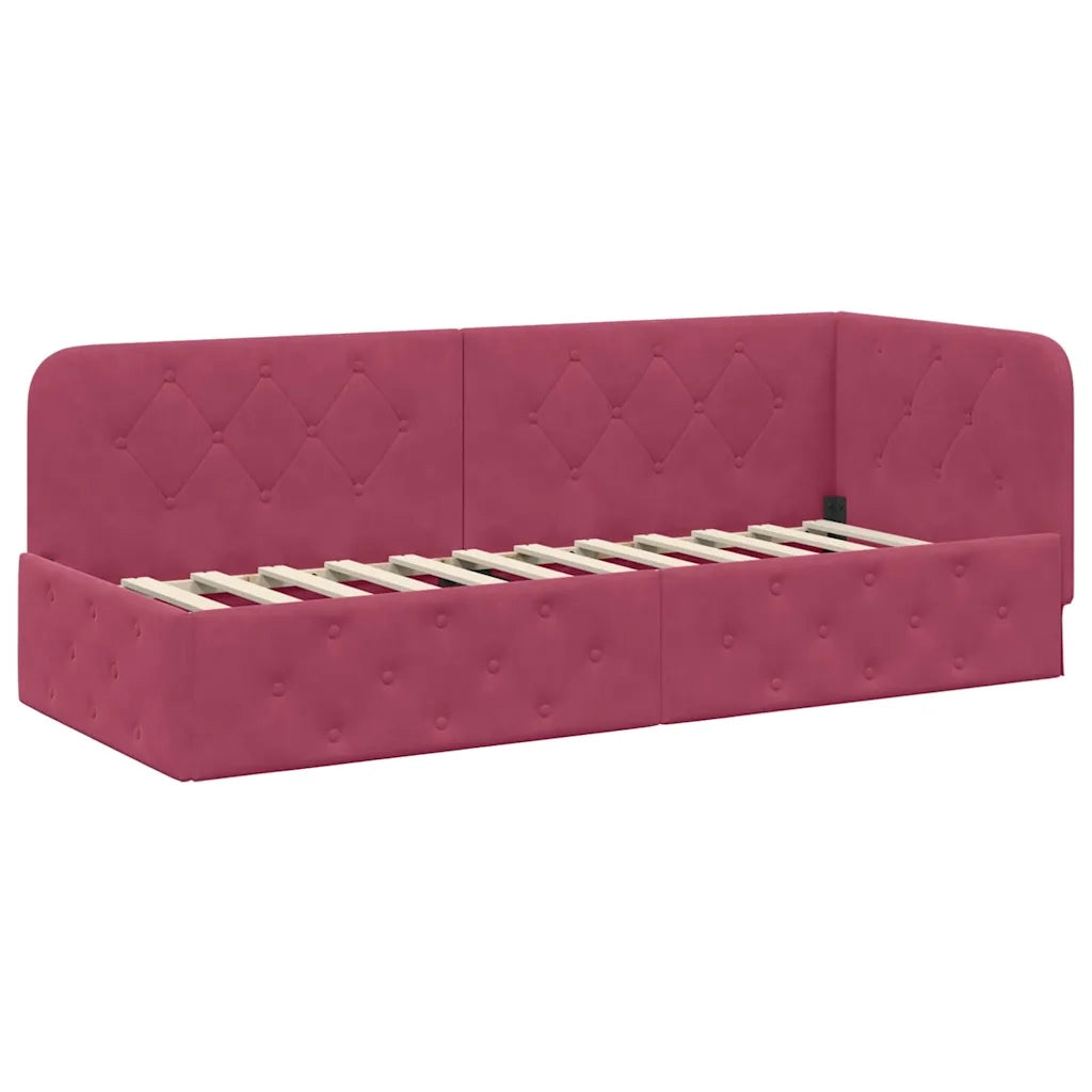 Cornice del letto ad angolo Rosso Vino 80 x 200 cm Velluto
