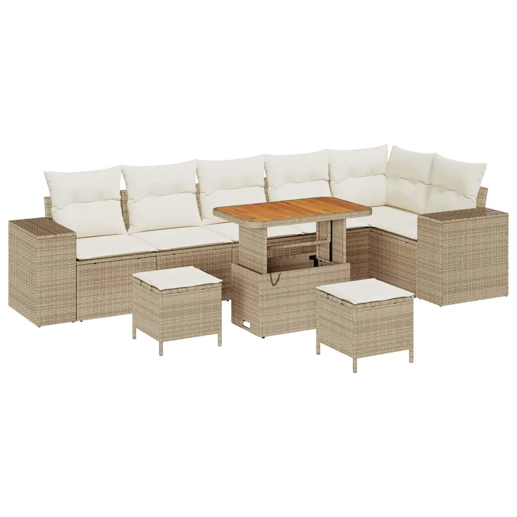 Set Divano da Giardino 9 pcs Beige e Crema polyrattan 3363976