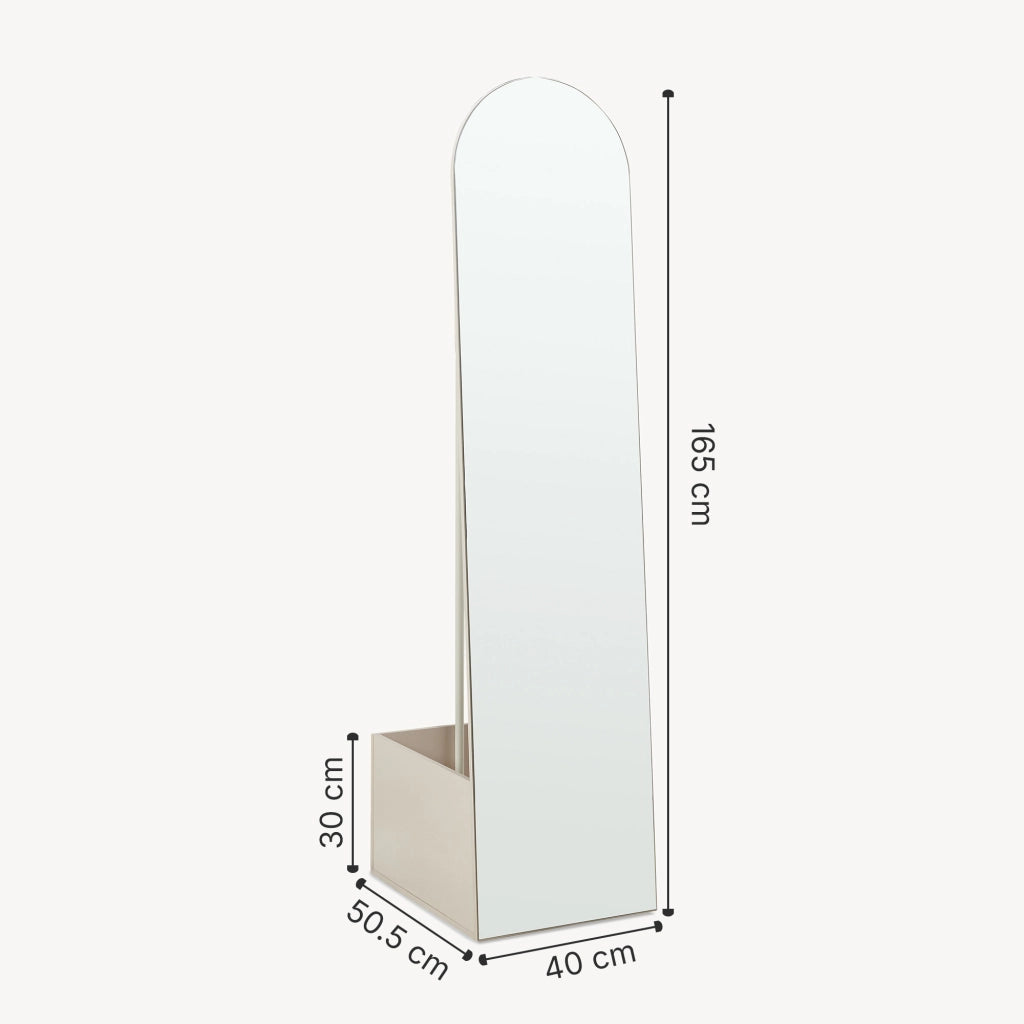 Specchio da Terra Ovale Kuonta con Appendiabiti e Vano Portaoggetti 165x40x51 cm - Avena Oatmeal [en.casa]