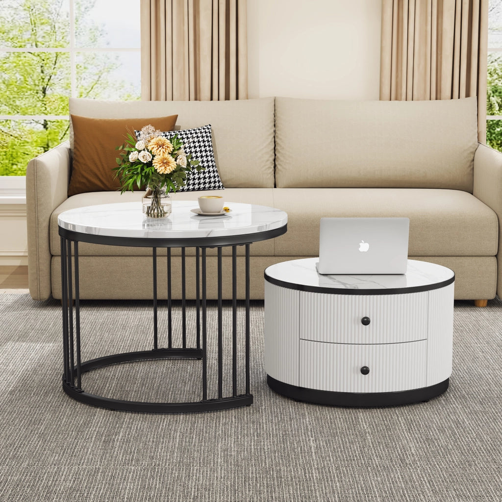TAVOLINO DA CAFFÈ Set 2 pezzi 60x60x45,5 cm e 50x50x32 cm Bianco MDF