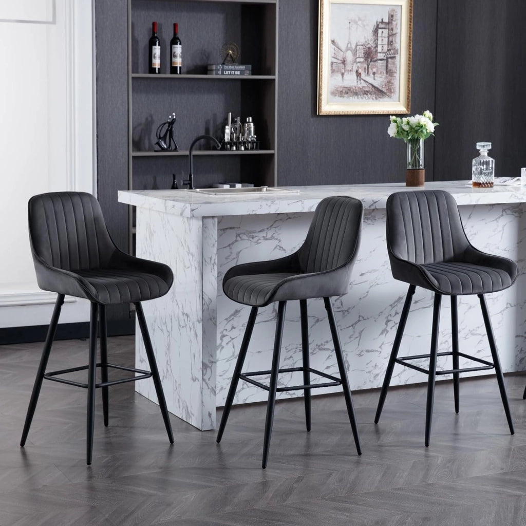 6 Sgabelli Alti da Bar con Schienale, Sedie Moderne con Poggiapiedi Quadrato, Sedie in Velluto Ergonomiche per Bistrot, Altezza Sedile 71cm, Gmabe in Metallo, Grigio scuro, BH394dgr-6