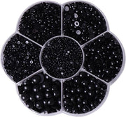 Decorazioni per unghie e artigianato - semi-circolari in perle artificiali - 5600 pezzi, 7 misure, finitura satinata, dorso piatto, materiale in pietra artificiale - nero