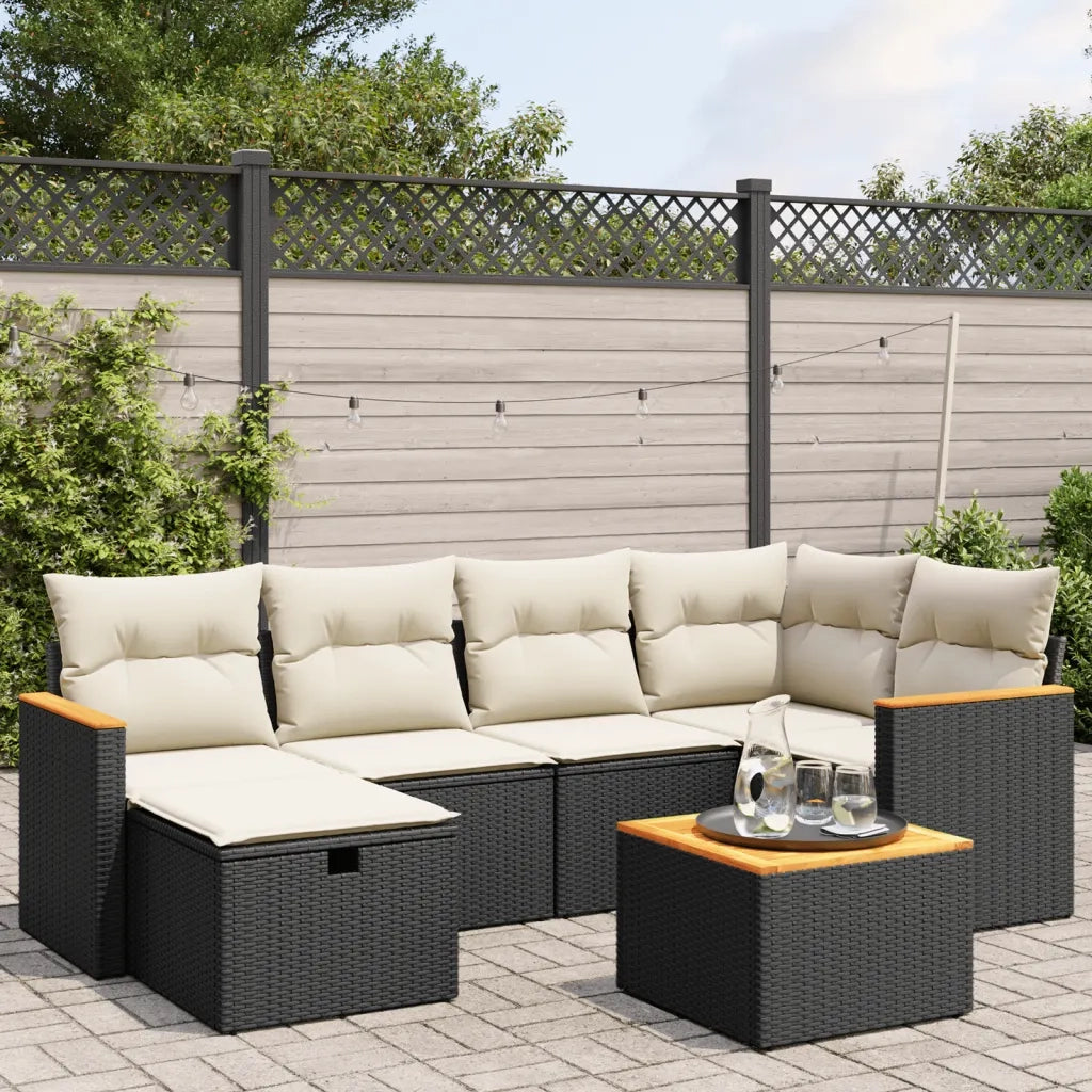 Set Divani da Giardino con Cuscini 7pz Nero Polyrattan