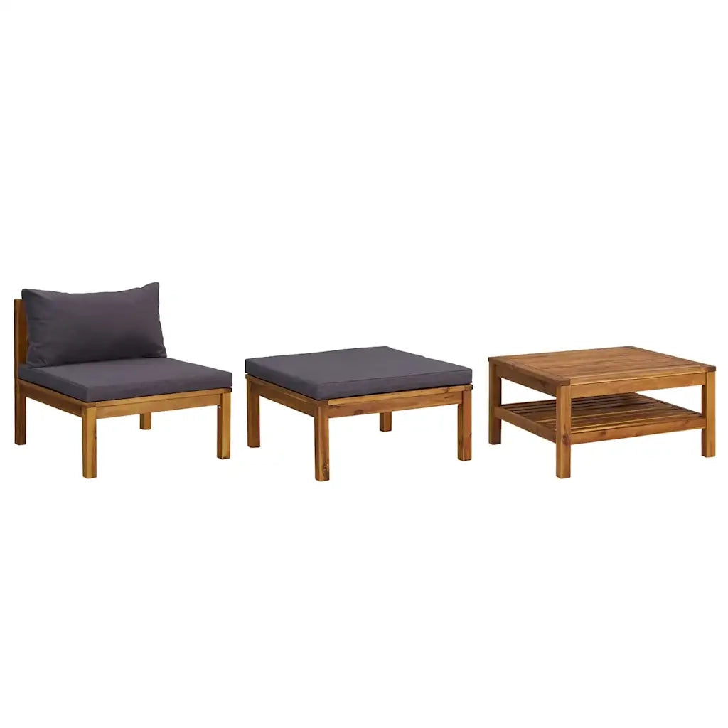 Salotto da Giardino-Set Divani Giardino 3 pz con Cuscini Grigio Scuro Legno Acacia