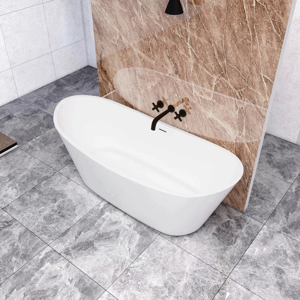 Vasca da Bagno a Isola 170x72x65 cm Vasca da Bagno Freestanding in Acrilico Bianco Barca Ovale