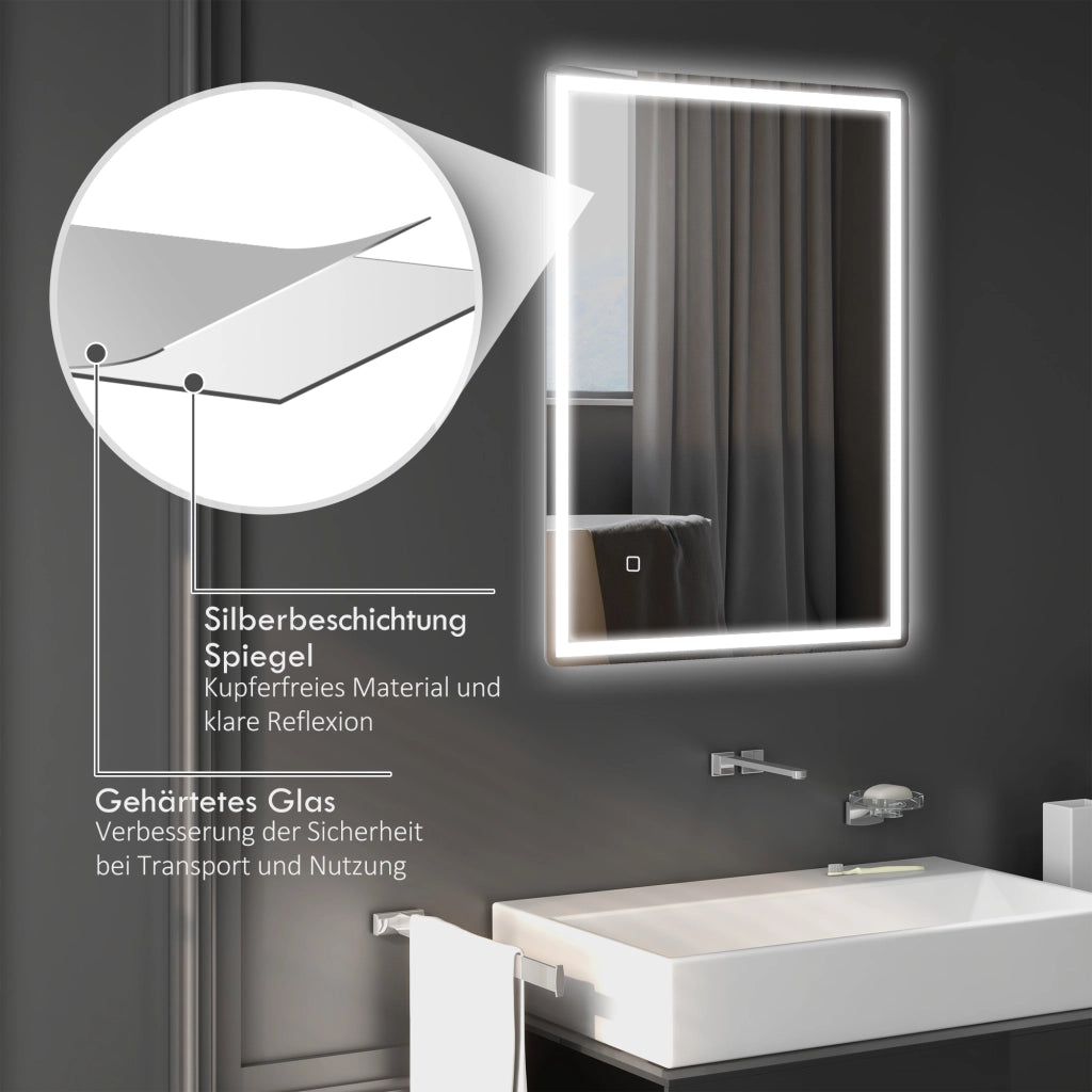 Specchio da Bagno con LED e Antiappannante ¨C zephmum ¨C Bianco 60x80x4 cm
