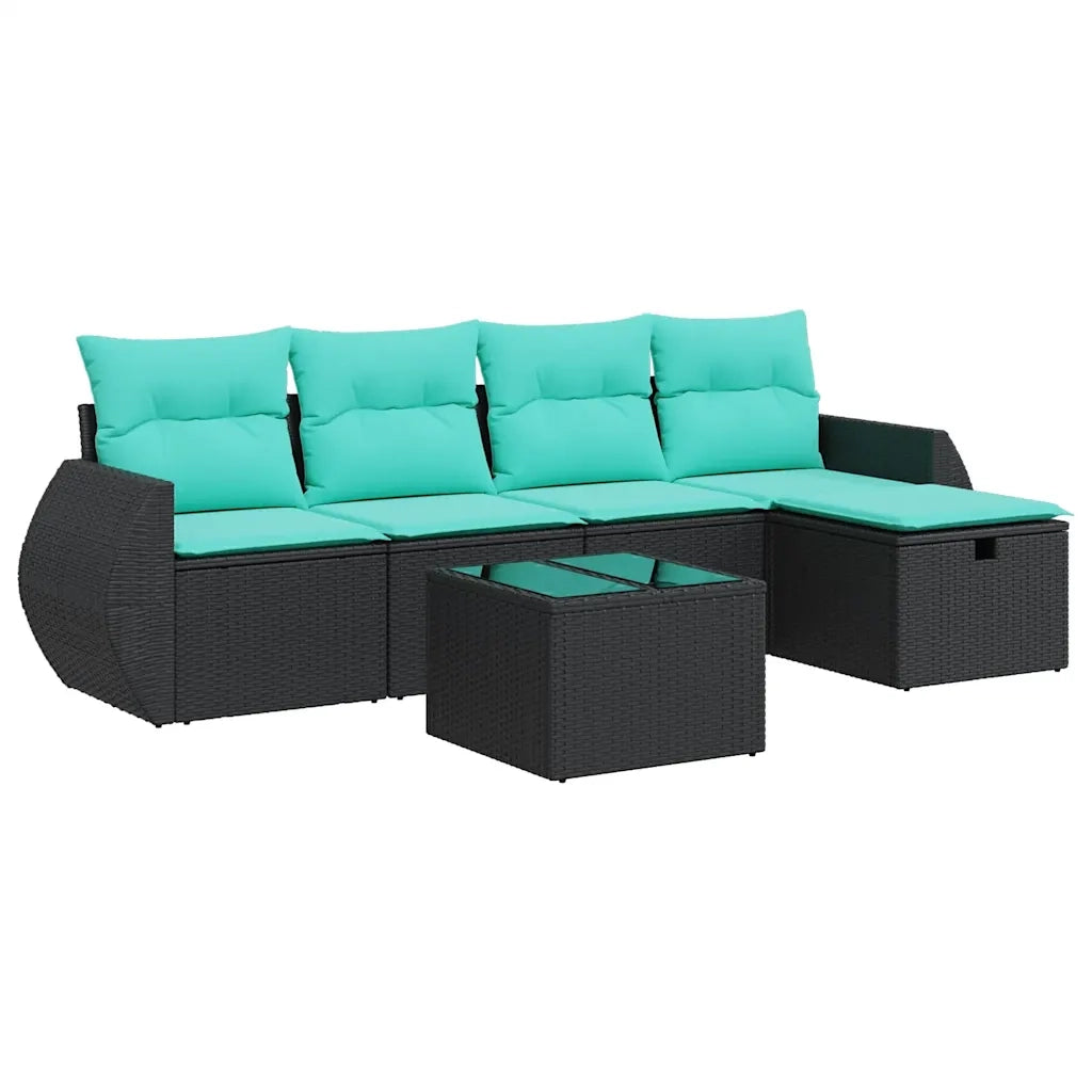 Set Divano da Giardino 6 pz con Cuscini Nero in Polyrattan