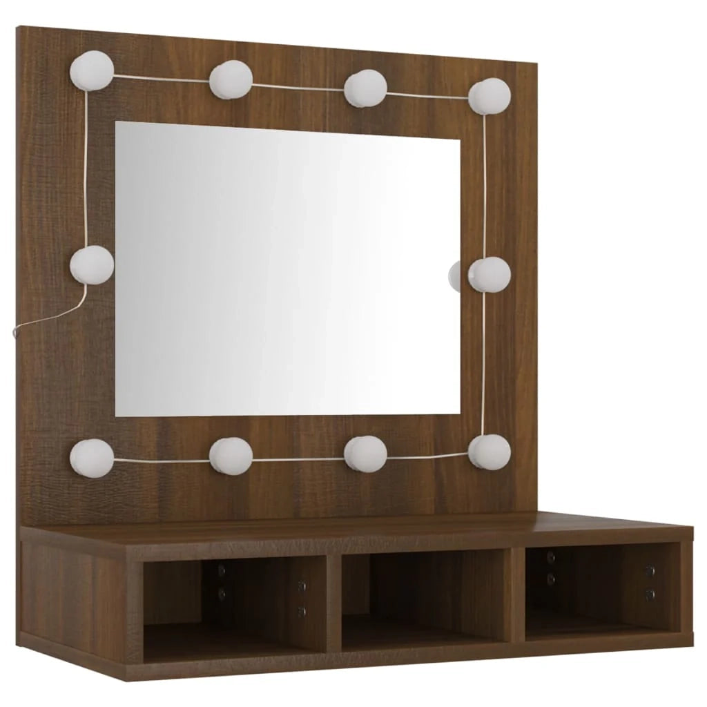 Armadio a specchio con illuminazione a LED finitura rovere 60 x 31,5 x 62 cm marrone 02_0006665
