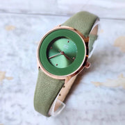 Trade Shop - Orologio Da Polso Zcc Analogico Cinturino In Pelle Verde Elegante Moda Casual -