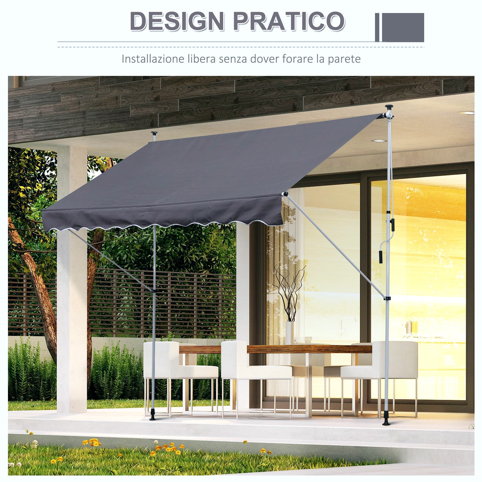 Tenda da Sole a Muro 300x150 cm in Metallo e Poliestere Grigio