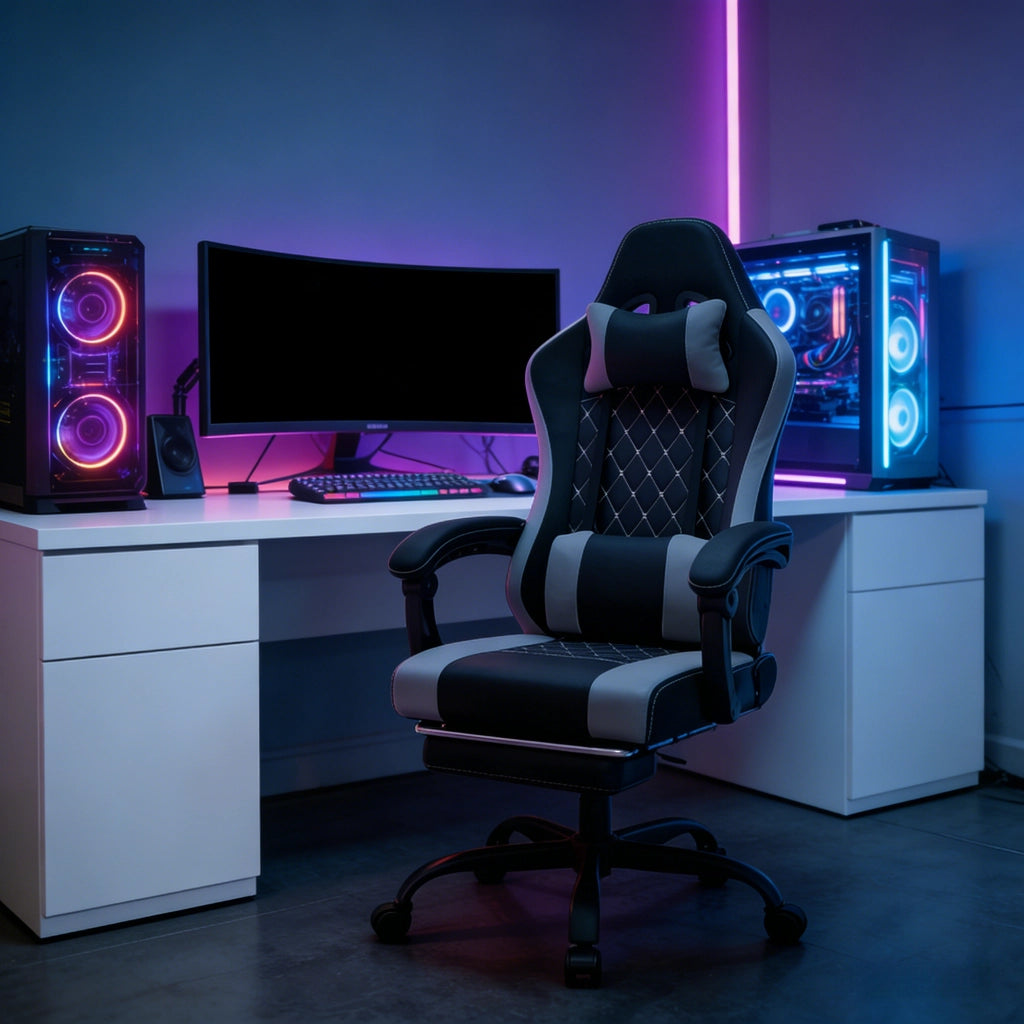 Sedia da ufficio girevole ergonomica con funzione massaggio e schienale reclinabile in tessuto mesh nero e grigio