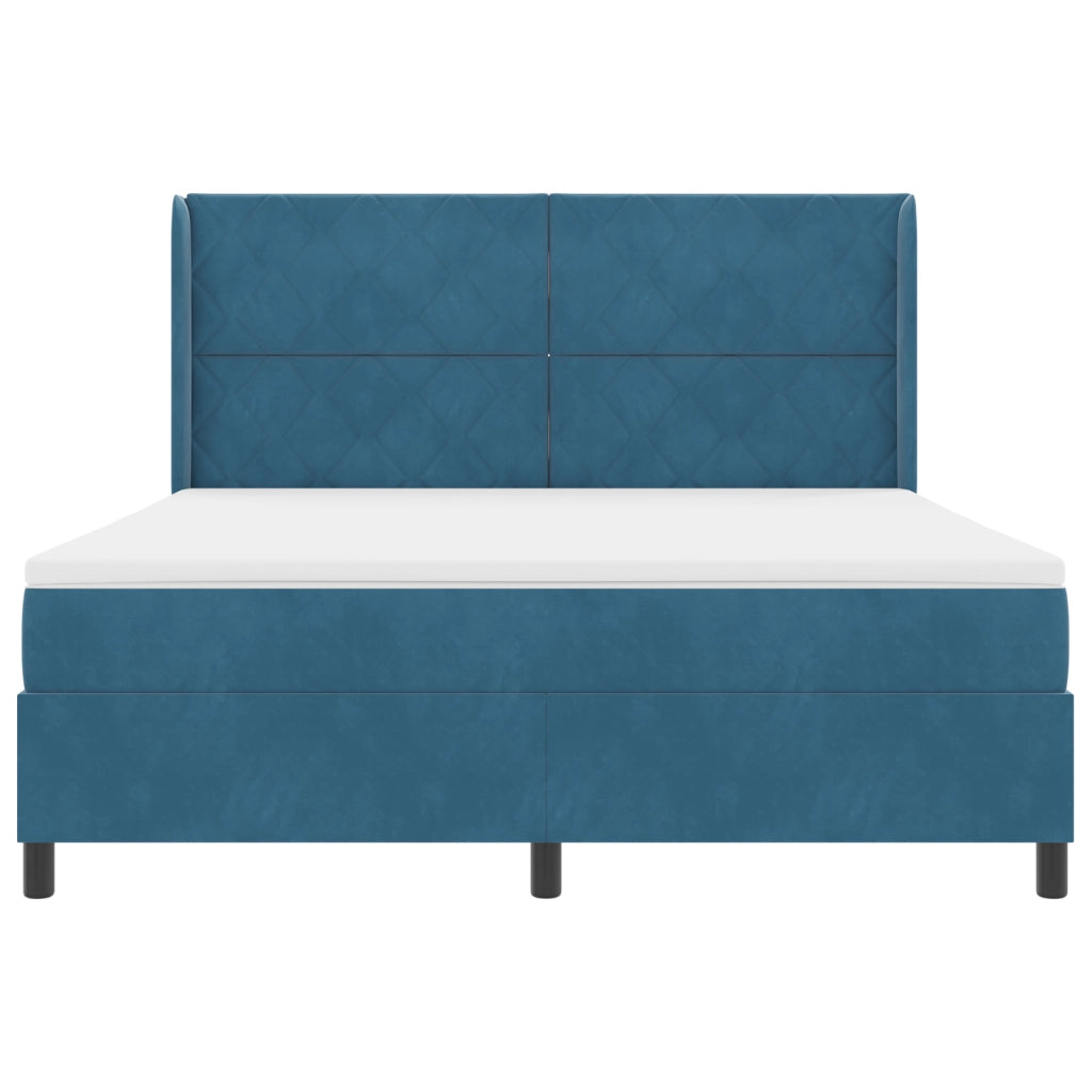 Letto Box Spring con Materasso Blu Scuro 180x200 cm in Velluto