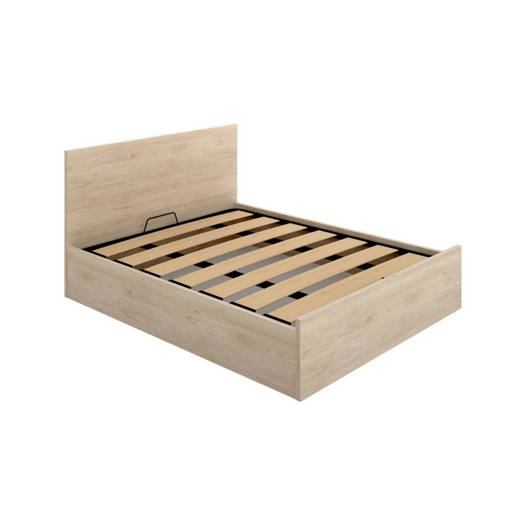 Letto matrimoniale Barolo, Sommier giroletto rete inclusa, Struttura letto contenitore per materasso di 150x190 cm, 197x158h95 cm, Rovere