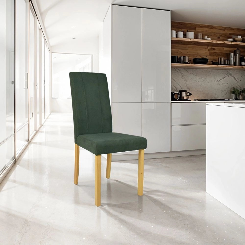 Set 2 Sedie imbottita struttura in legno rovere e tessuto verde con cuciture verticali Tom