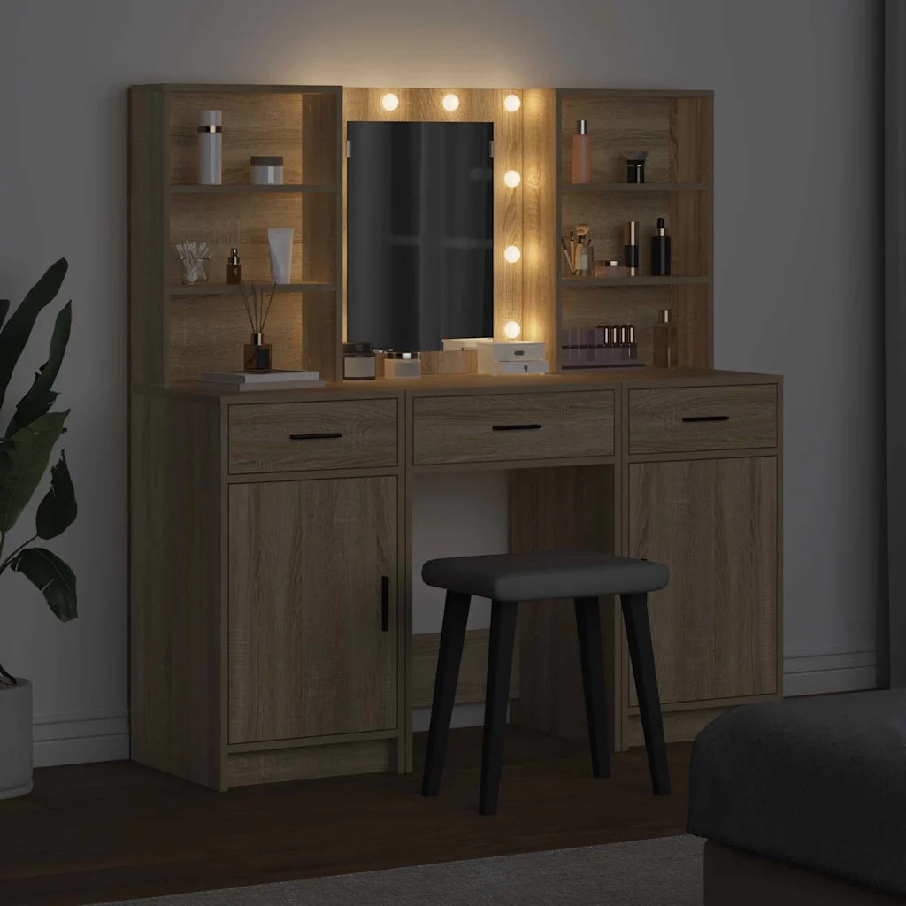 Set da tavolo da trucco con LED con porta 3 pcs Rovere Sonoma 3334292